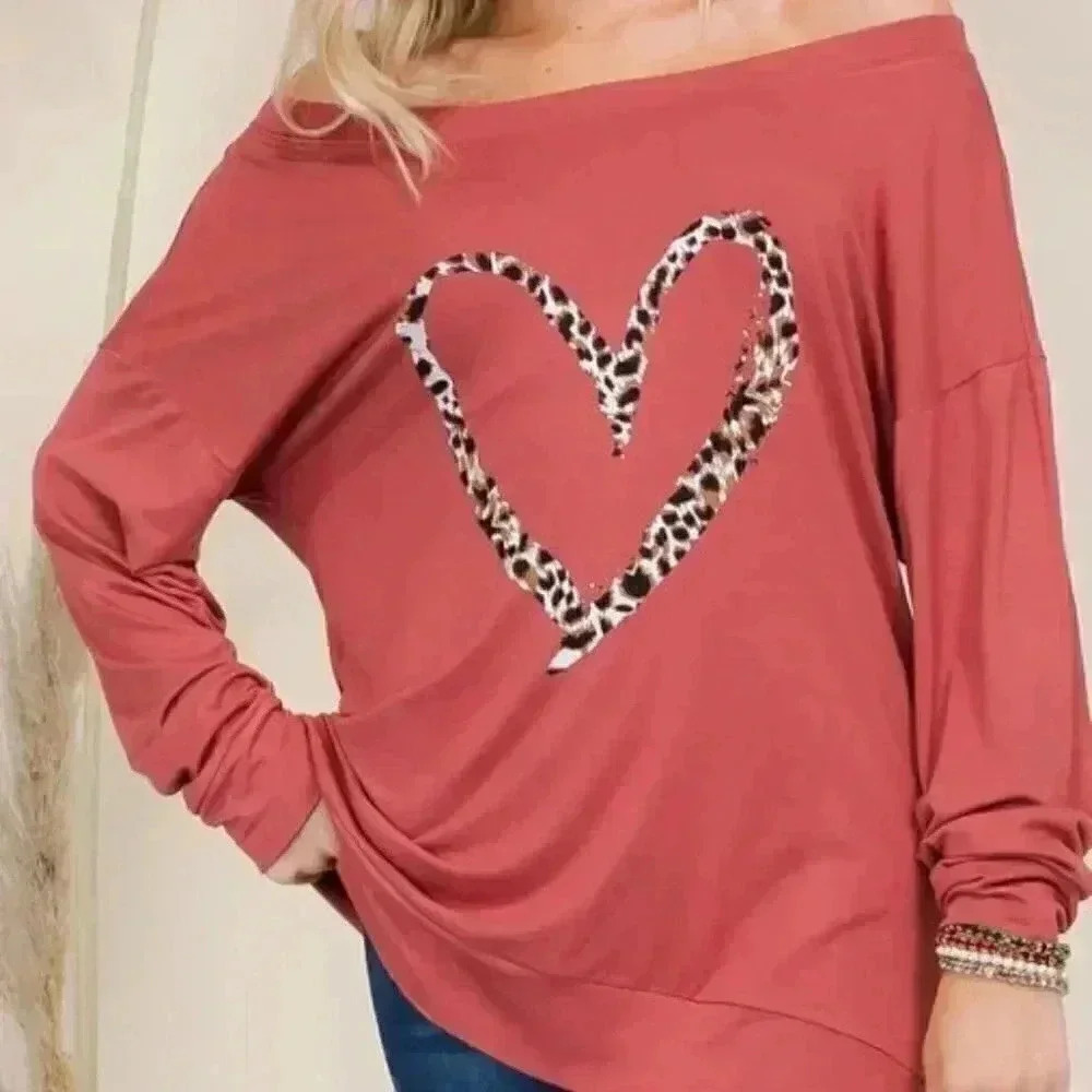Off Shoulder Leopard Heart Tunic